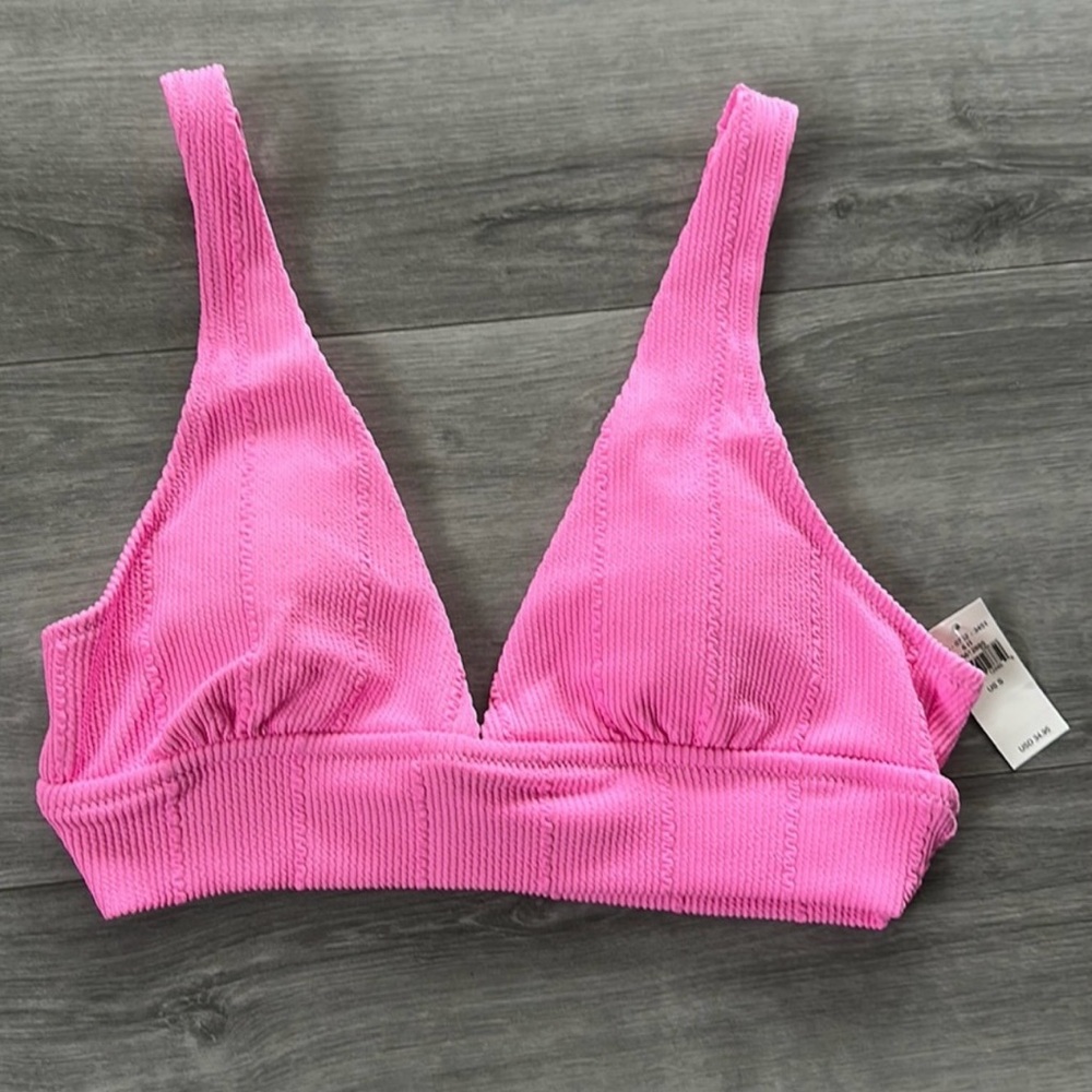 Aerie Women's Crinkle Longline Plunge Triangle Bikini Top Swimsuit S